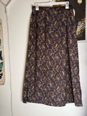 Vintage Manor House Paisley Maxi Skirt in Dark Brown and Black